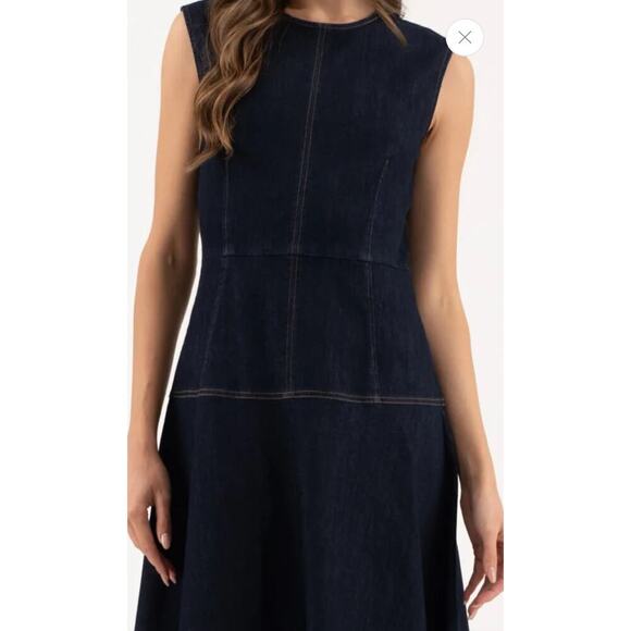 NWT Denim Midi Dress A-Line Dark Wash XL Long Modest Sleeveless Teacher Office - Picture 2 of 16